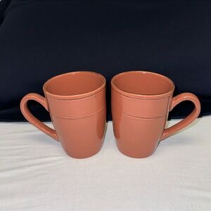 citrus grove Set of Two Mauve Shabby Chic Brown Trim Coffee Tea Ceramic Mugs